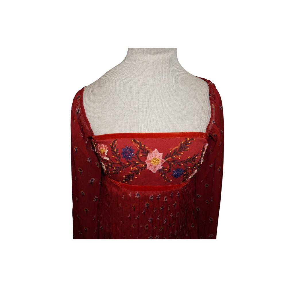 Free People Through The Meadows Mini Dress Red Embroidered Boho Fairycore S - Picture 5 of 10